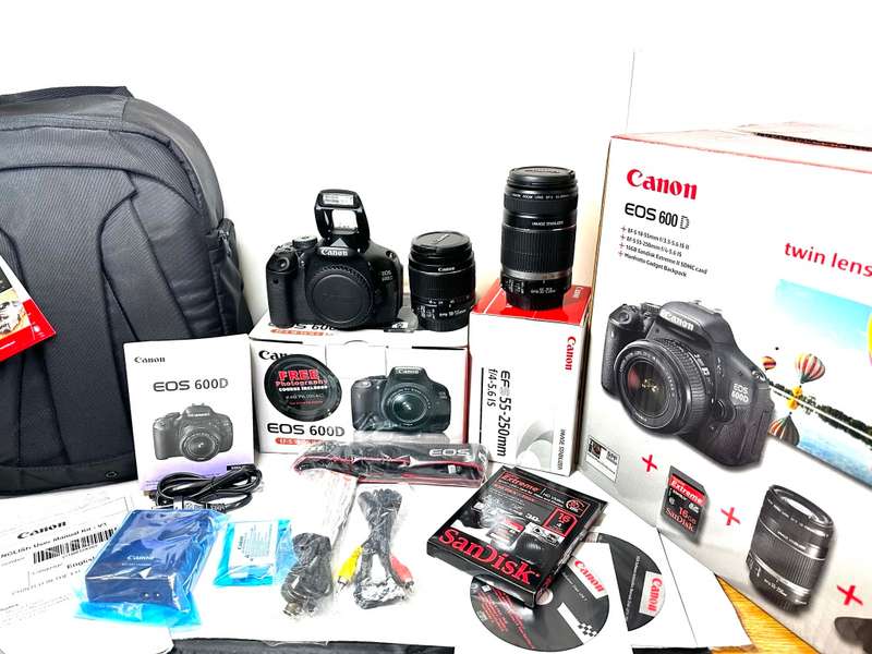 Canon EOS 600D DSLR Camera with Canon EFS 18-55mm AF/MF macro Lens  Canon EFS 55-250mm Zoom Lens Ori
