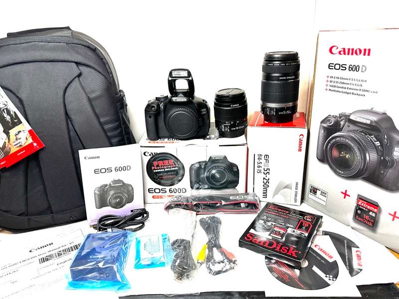Canon EOS 600D DSLR Camera with Canon EFS 18-55mm AF/MF macro Lens  Canon EFS 55-250mm Zoom Lens Ori