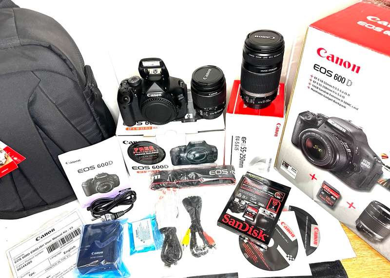 Canon EOS 600D DSLR Camera with Canon EFS 18-55mm AF/MF macro Lens  Canon EFS 55-250mm Zoom Lens Ori