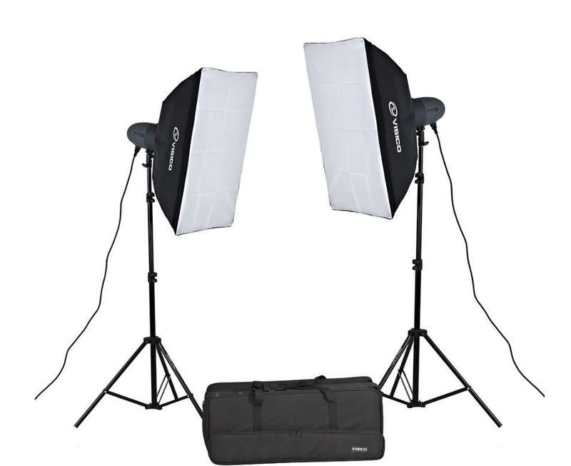 Visico PRO VL 300 Watt PLUS: 2X Flash Head Softbox Studio Kit VL-300P-SBK