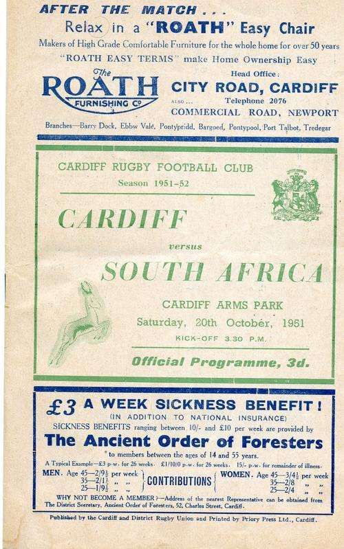Sth Africa v Cardiff 1951