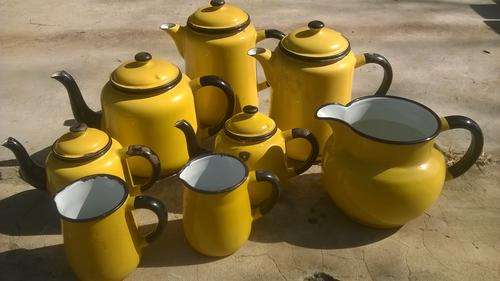 Vintage Enamel Tea and Coffee Pot Set
