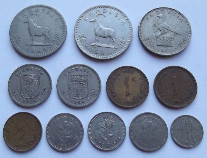 Lot of 12 Rhodesia 1964 - 1976 Coins