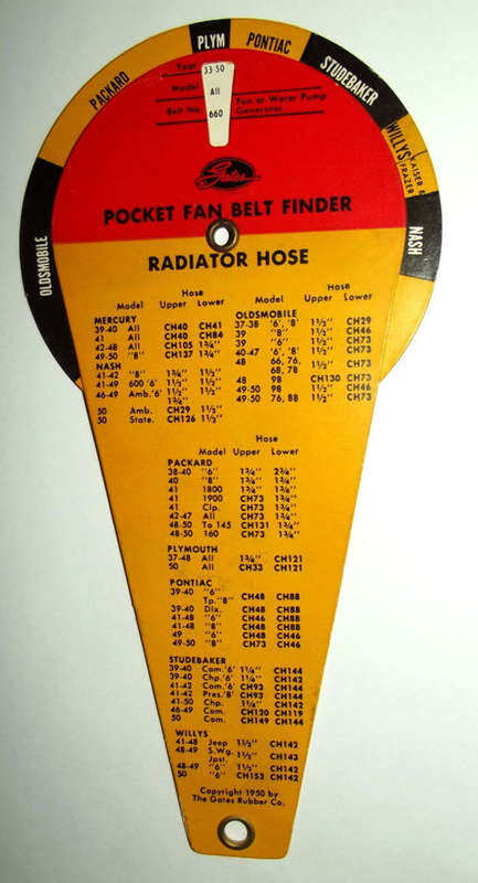 Old 1950 Gates Pocket Car Fan Belt Finder for Chrysler, Dodge, Buick, Nash, etc.