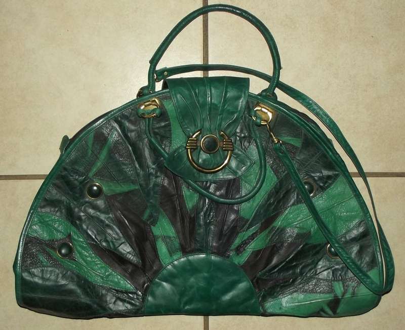 Large Vintage Bella Bianca Green Genuine Leather Handbag