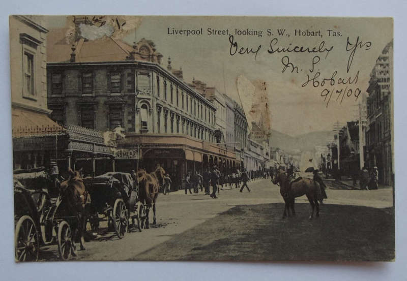 1909 Used Liverpool Street, Looking S.W, Hobart, Australia Postcard