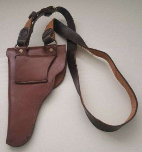 Old Police 9mm Beretta Brown Leather Pistol Holster with Cross Strap