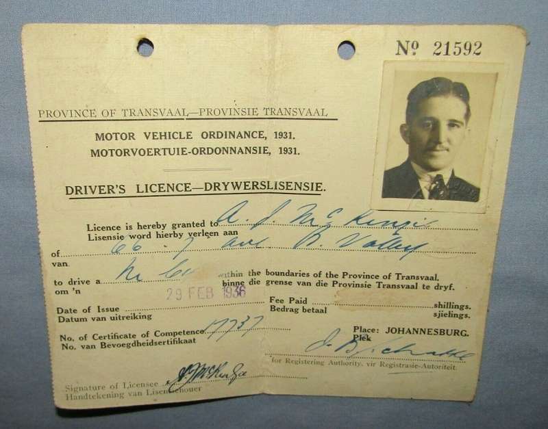 1936 Transvaal Driver's License