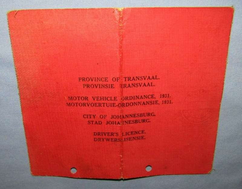 1936 Transvaal Driver's License