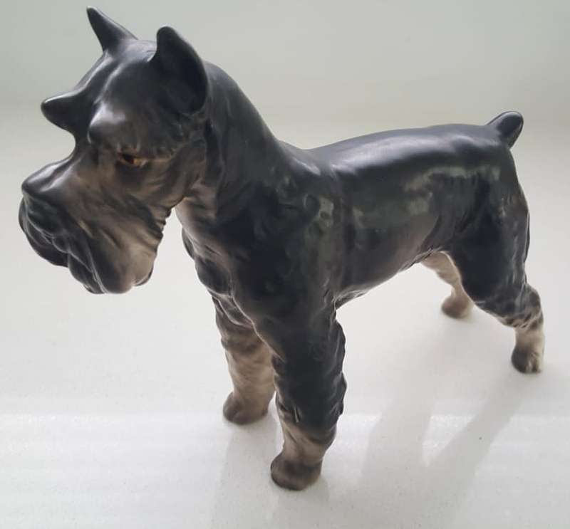 VINTAGE LARGE SCHNAUZER DOG CERAMIC FIGURE