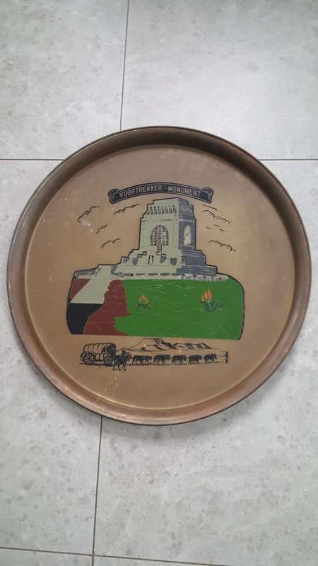 VINTAGE LARGE VOORTREKKER MONUMENT BRASS & ENAMEL PLAQUE