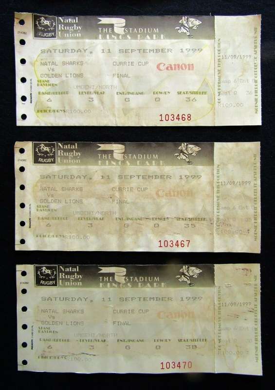 1999 Sharks vs Lions Rugby Currie Cup Final Tickets