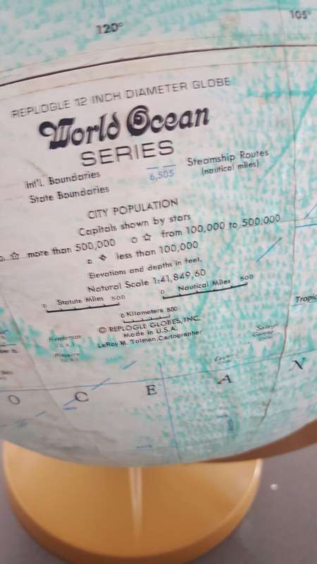 VINTAGE 12 INCH REPLOGLE WORLD OCEAN SERIES GLOBE