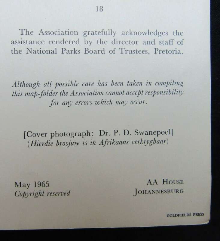 1965 AA Kruger National Park Reference and Route Map Foldout Booklet