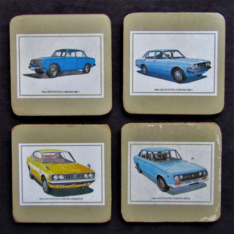4 Vintage Toyota Corona Automobile Beer Coasters