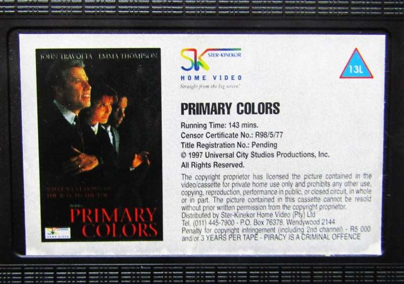 Primary Colors - John Travolta - VHS Tape (1998)