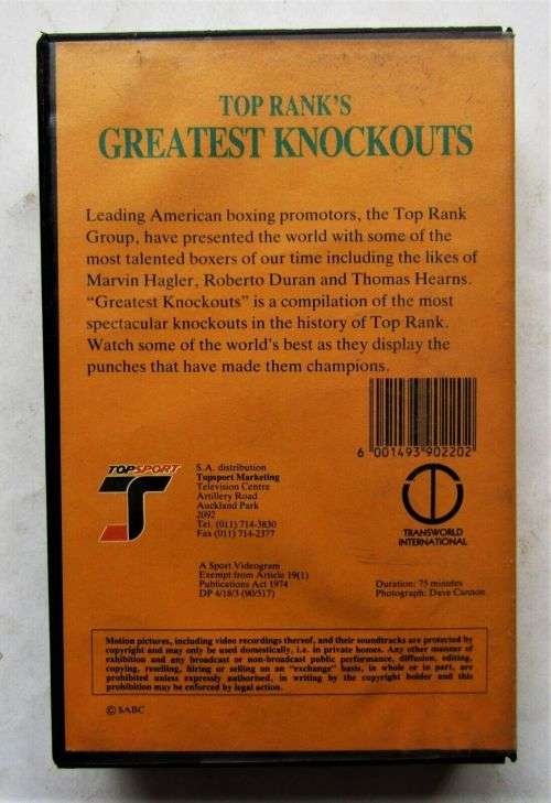 Top Rank`s Greatest Knockouts - Boxing VHS Video Tape (1990)