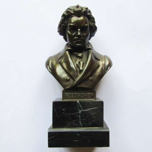 Heavy Solid Bronze on Marble Beethoven Bust Figure