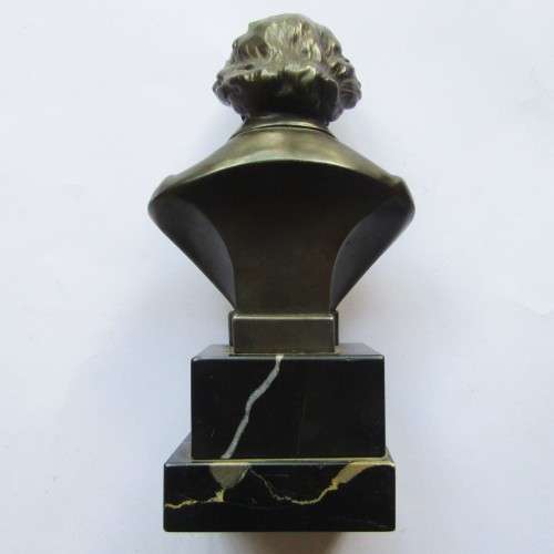 Heavy Solid Bronze on Marble Beethoven Bust Figure