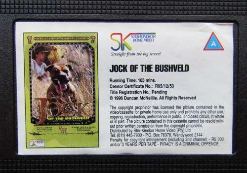 Jock of the Bushveld - VHS Video Tape (1996)