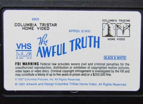 The Awful Truth - VHS Video Tape (1991)