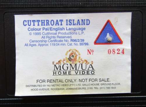 Cutthroat Island - Geena Davis - VHS Tape (1996)