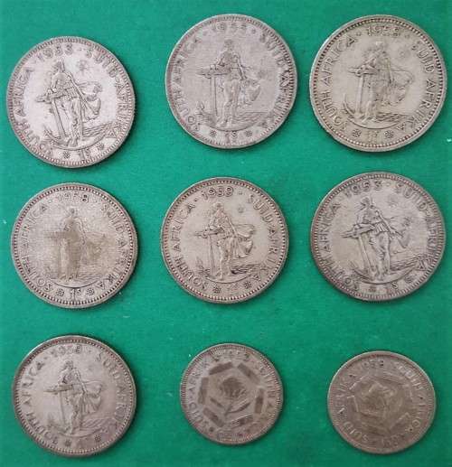 7 SA Shilling and 2 SA Sixpence Coins - 50% Silver