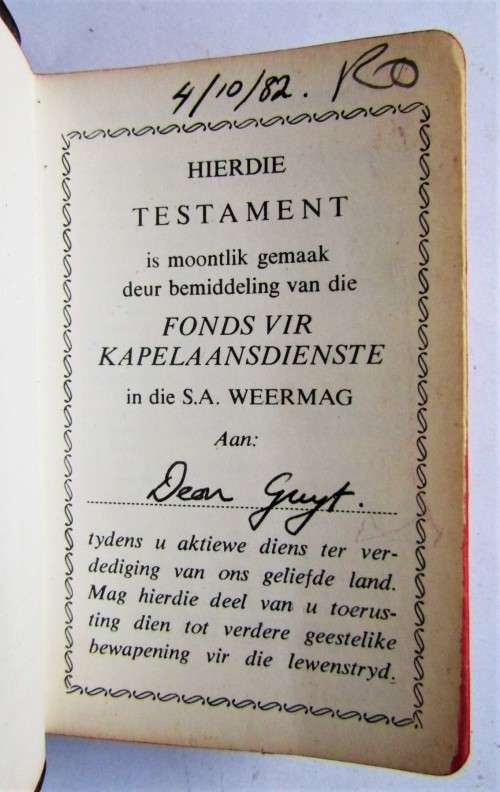 1982 SADF Chaplain Service Afrikaans Pocket Bible