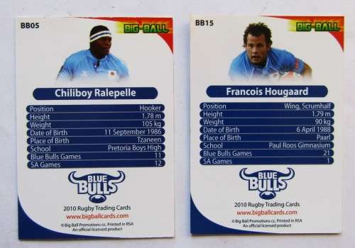 Lot of 16 Blue Bulls Big Ball Rugby Trading Cards from 2010