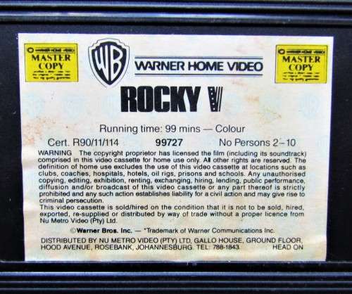 Rocky V - Sylvester Stallone - Boxing Movie VHS Tape (1991)