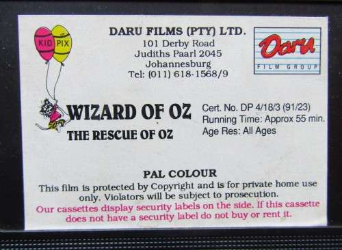 1991 The Wizard of Oz - Animated Series VHS Video Tape