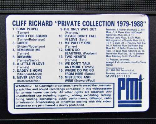Cliff Richard - Private Collection 1979 to 1988 - VHS Video Tape