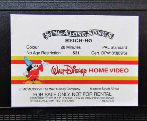 Sing Along Songs: Heigh Ho - Walt Disney VHS Tape (1989)