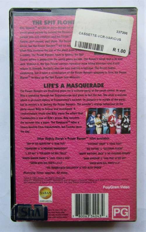 Power Rangers - The Spit Flower & Life`s a Masquerade Episodes VHS Tape (1995)