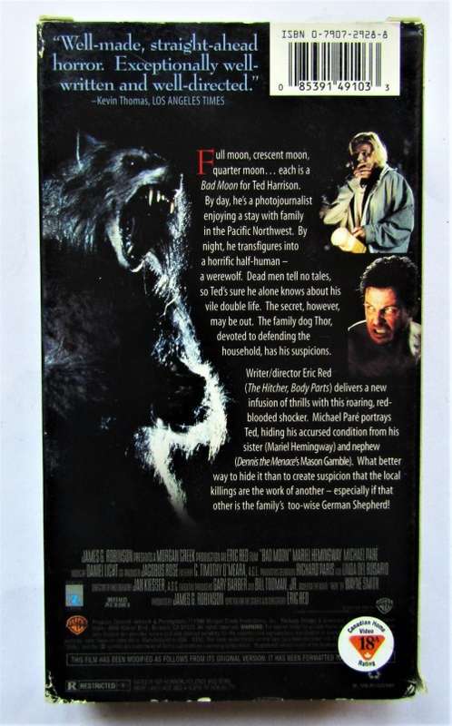 Bad Moon - Mariel Hemingway - Werewolf Horror VHS Tape (1996)