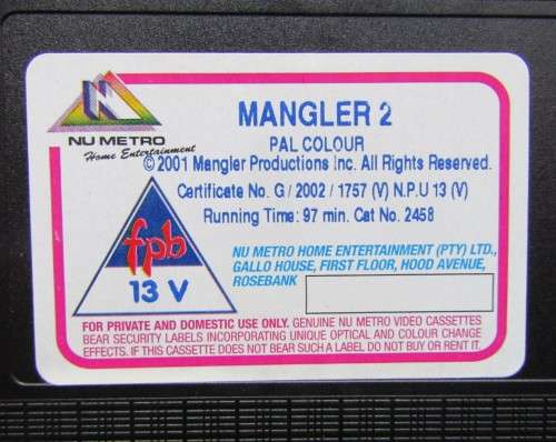 Mangler 2 - Sci-Fi Horror Movie VHS Tape (2002)