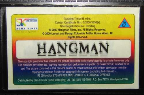 Hangman - Lou Diamond Phillips - Crime Thriller VHS Tape (2000)