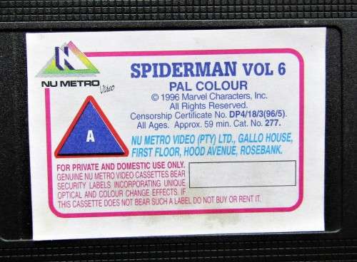 Marvel Spiderman VHS Video Tape from 1996
