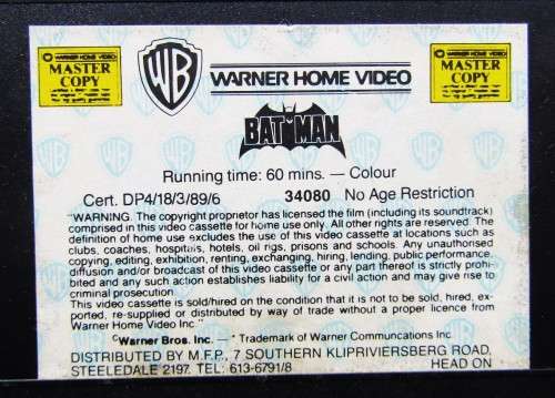 Batman VHS Video Tape from 1989