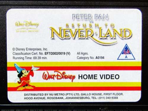 Peter Pan in Return to Never Land - Walt Disney VHS Tape (2002)