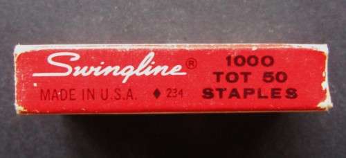Vintage Swingline Made in USA Tot 50 Staples Box