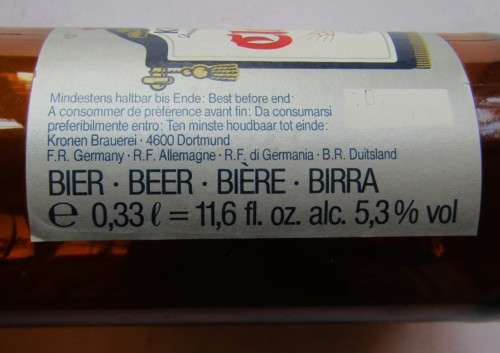 Old German Kronen Classic 0,33l Beer Bottle with Cap