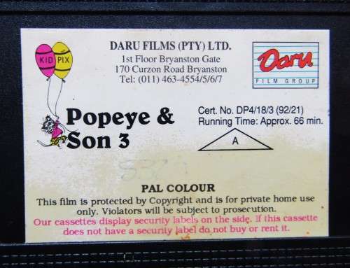 Popeye and Son 3 - Cartoon VHS Video Tape (1992)