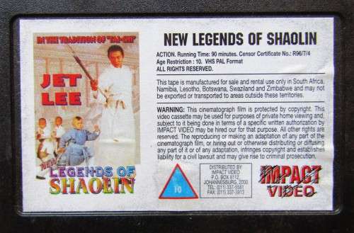 New Legends of Shaolin - Jet Lee - Action VHS Tape (1996)