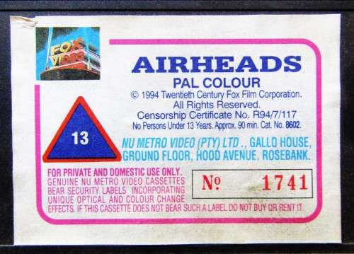 Airheads - Brendan Fraser - Music Comedy VHS Tape (1995)
