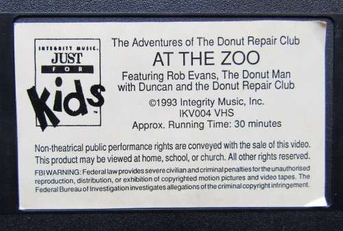 The Donut Man Repair Club at the Zoo - Children`s VHS Tape (1993)