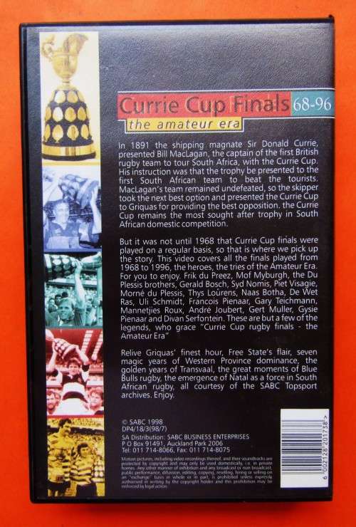 1968 - 1996 Currie Cup Finals - Rugby VHS Video Tape