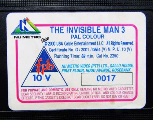 The Invisible Man 3 - VHS Video Tape (2001)