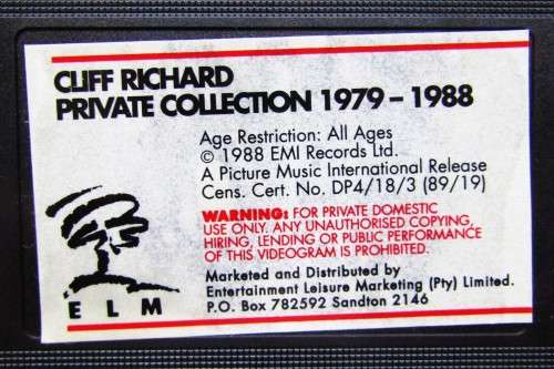 Cliff Richard: Private Collection - Music VHS Video Tape (1988)
