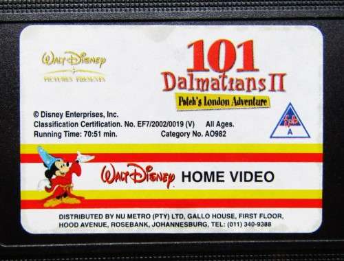 101 Dalmatians II - Walt Disney VHS Video Tape (2002)